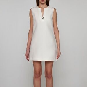 Sleeveless V-Logo Crepe Couture Mini Dress